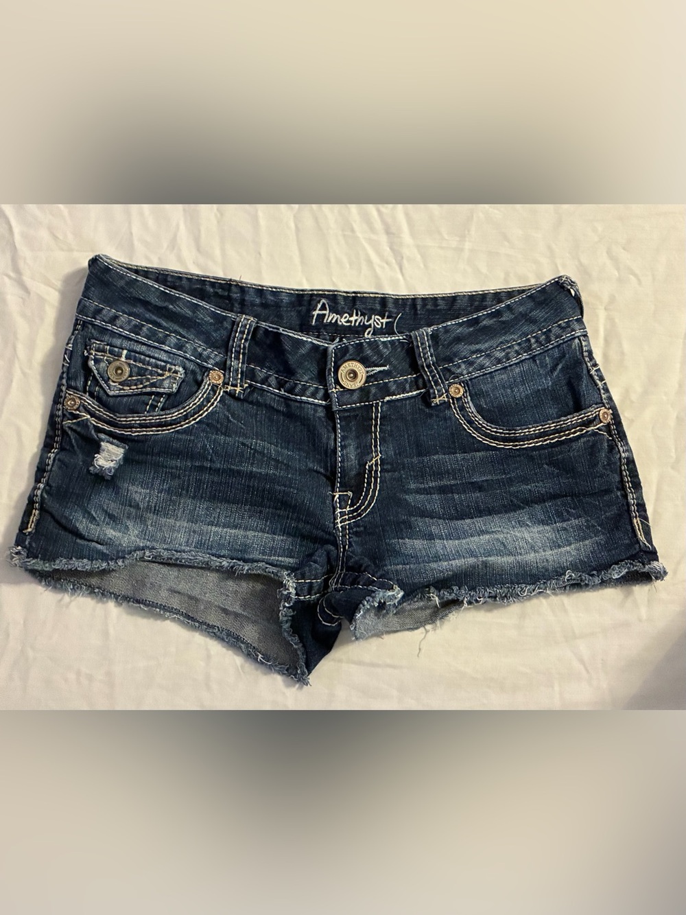 Amethyst Jeans Women's Dark Blue Distressed Denim Cutoff Shorts